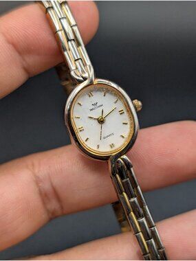 Vintage Waltham Two-Tone Quartz Ladies Watch, Dainty Oval Case Link Bracelet